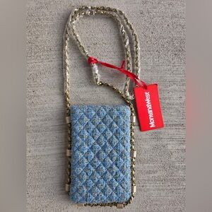 Montana West Tweed Crossbody Bag | Blue Quilted Mini Purse | Chain|New with Tags